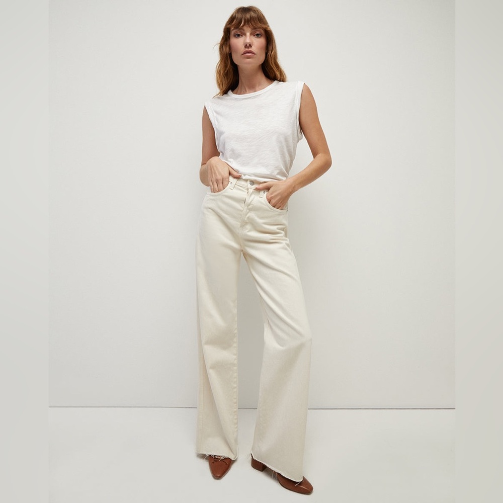 Veronica Beard Taylor Wide-Leg Jeans size 30, button fly. Ecru. Like new